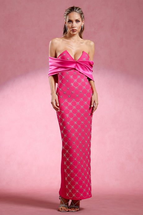 Evelyn Pink Diamond Detail Maxi Dress