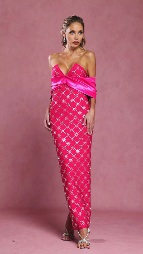 Evelyn Pink Diamond Detail Maxi Dress