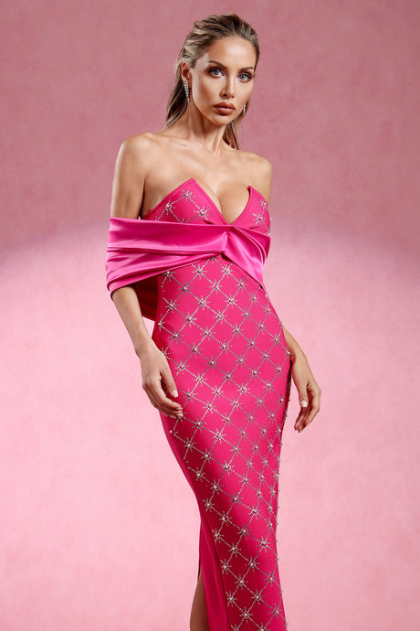 Evelyn Pink Diamond Detail Maxi Dress