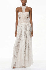 Evelyn White Halterneck Lace Maxi Dress