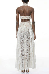 Evelyn White Halterneck Lace Maxi Dress