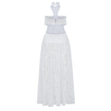 Evelyn White Halterneck Lace Maxi Dress