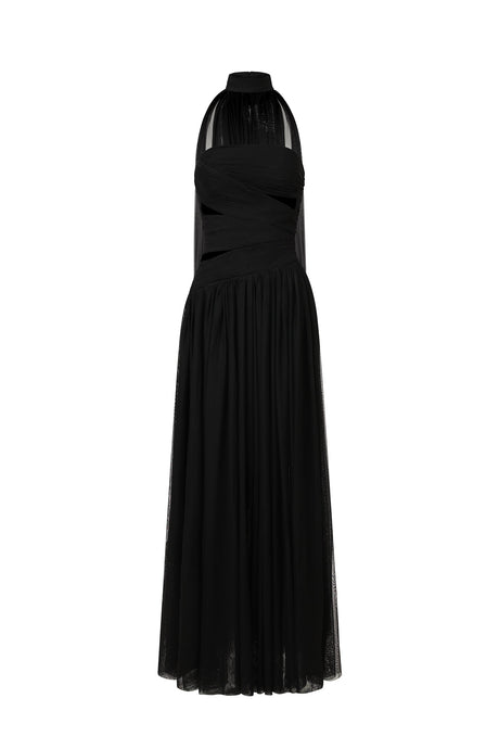 Everleigh Black Strapless Maxi Dress with Hollow-out Detail and Side Slit for Evening Events or Special Occasions
