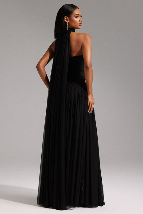 Everleigh Black Strapless Maxi Dress with Hollow-Out Detail and Side Slit for Evening Events or Special Occasions
