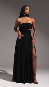 Everleigh Black Strapless Maxi Dress with Hollow-Out Detail and Side Slit for Evening Events or Special Occasions