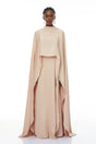 Everleigh Champagne Satin Top  Skirt Set With Cape Detail