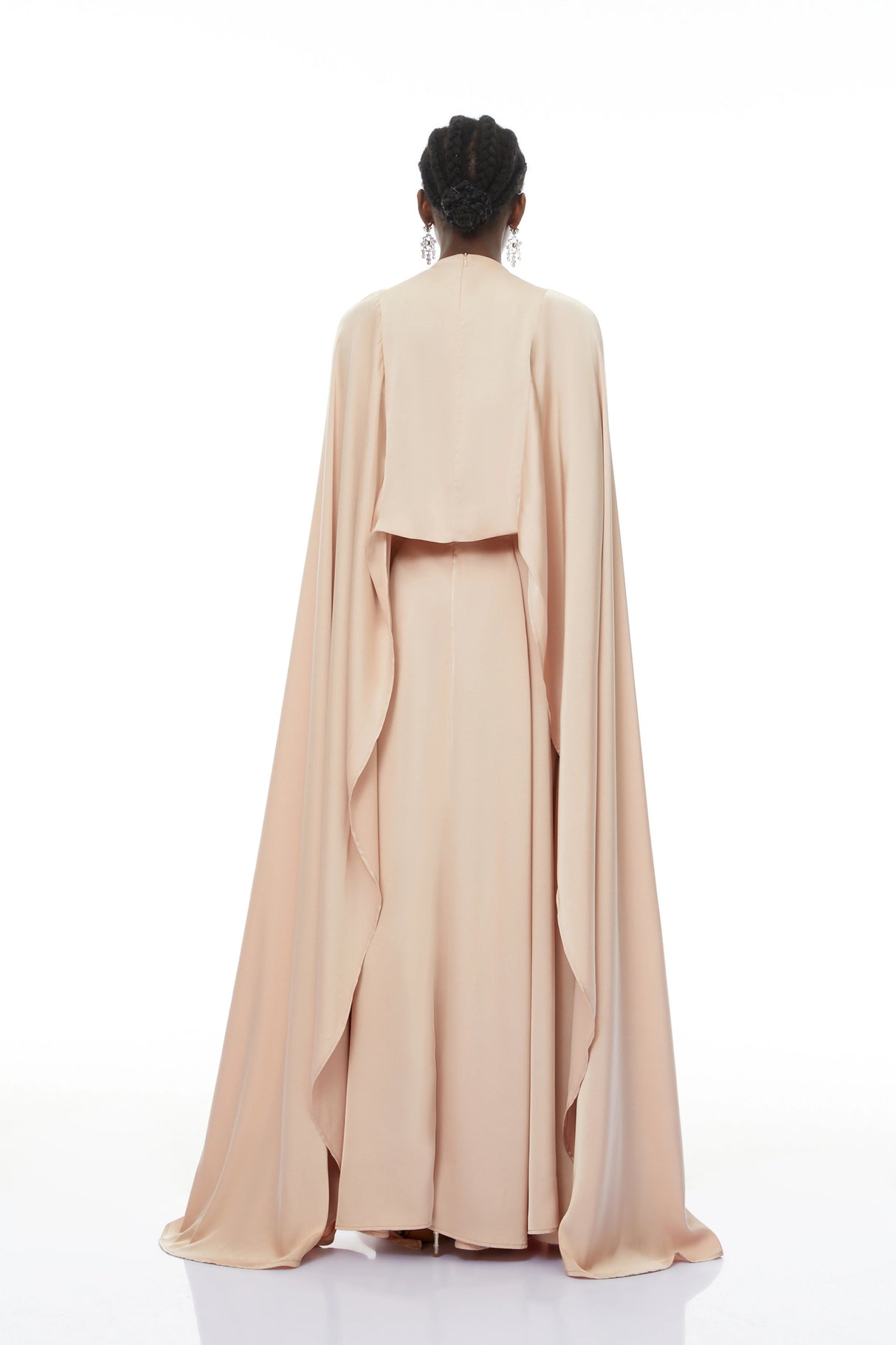 Everleigh Champagne Satin Top  Skirt Set With Cape Detail