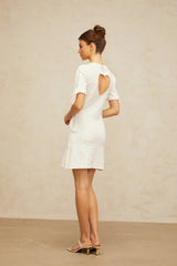 Everleigh Mini Dress White Polka - Dot Heart Cut - Out & Pearl Embellishments