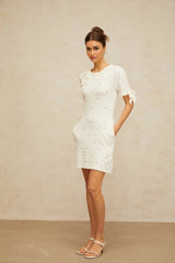 Everleigh Mini Dress White Polka - Dot Heart Cut - Out & Pearl Embellishments