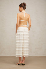 Everleigh Top & Skirt Set - Elegant Halterneck - Floral Lace Details - Tiered Design - Ruffled Accents - Cropped Top