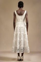 Everleigh White Lace Detail Midi Dress for Garden Party or Evening Events