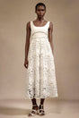 Everleigh White Lace Midi Dress with Embellished Neckline for Garden Party or Evening Event