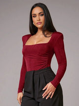 Fabiana Bodysuit - Slim Fit - Casual Style - High Stretch Fabric Elasticity - Long Sleeve Length - Square Neckline - Premium Quality