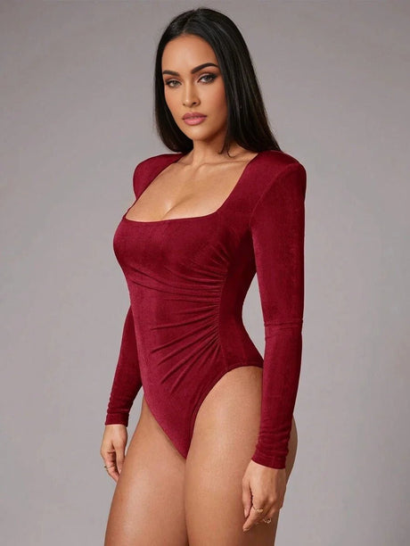 Fabiana Bodysuit - Slim Fit - Casual Style - High Stretch Fabric Elasticity - Long Sleeve Length - Square Neckline - Premium Quality