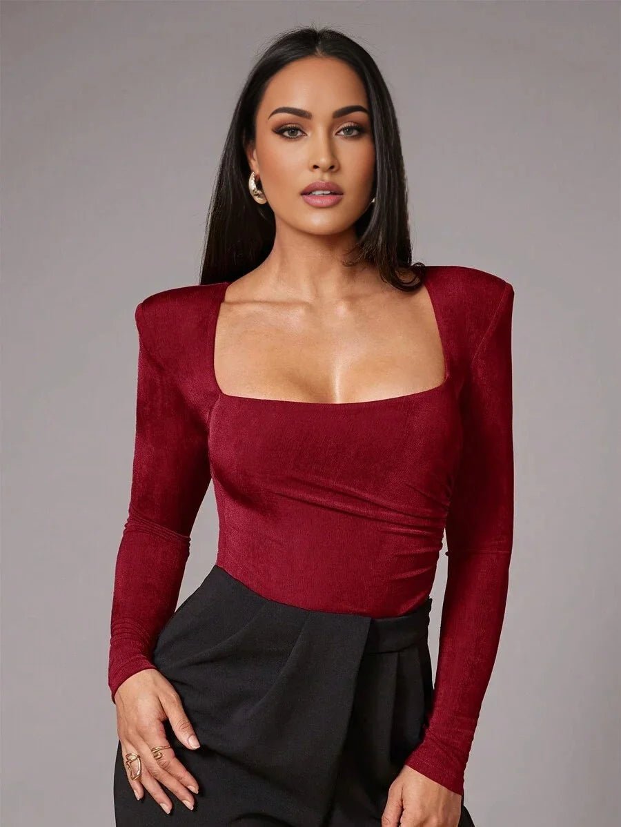 Fabiana Bodysuit - Slim Fit - Casual Style - High Stretch Fabric Elasticity - Long Sleeve Length - Square Neckline - Premium Quality