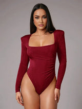 Fabiana Bodysuit - Slim Fit - Casual Style - High Stretch Fabric Elasticity - Long Sleeve Length - Square Neckline - Premium Quality