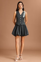 Fabiana Gray V-Neckline Sleeveless Mini Dress Elegant Contemporary Style