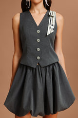 Fabiana Gray V-Neck Sleeveless Mini Dress with Bodice Detailing