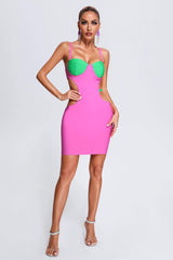 Fabiana Pink Contrast Mini Bandage Dress with Cutout Detailing