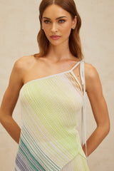 Fabiana Top & Trousers Set - Mono Shoulder Sleeveless Design - Metallic Threaded Sequin Embellishments - High Rise Wide Leg Silhouette - Asymmetrical Hem Self - Tie Fastening