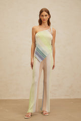 Fabiana Top & Trousers Set - Mono Shoulder Sleeveless Design - Metallic Threaded Sequin Embellishments - High Rise Wide Leg Silhouette - Asymmetrical Hem Self - Tie Fastening