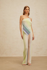 Fabiana Top & Trousers Set - Mono Shoulder Sleeveless Design - Metallic Threaded Sequin Embellishments - High Rise Wide Leg Silhouette - Asymmetrical Hem Self - Tie Fastening