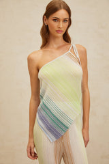 Fabiana Top & Trousers Set - Mono Shoulder Sleeveless Design - Metallic Threaded Sequin Embellishments - High Rise Wide Leg Silhouette - Asymmetrical Hem Self - Tie Fastening