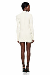 Fabiana White Mock Neck Ruched Mini Dress