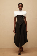 Fabienne Color Block Midi Dress with Embellished Shawl