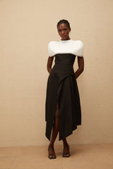 Fabienne Color Block Midi Dress with Embellished Shawl
