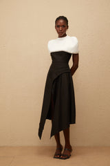 Fabienne Color Block Midi Dress with Embellished Shawl