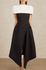 Fabienne Color Block Midi Dress with Shawl Detail