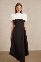 Fabienne Color Block Midi Dress with Shawl Detail