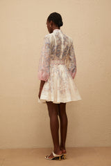 Fabienne Neutral Floral Print Mini Dress