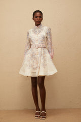 Fabienne Neutral Floral Print Mini Dress