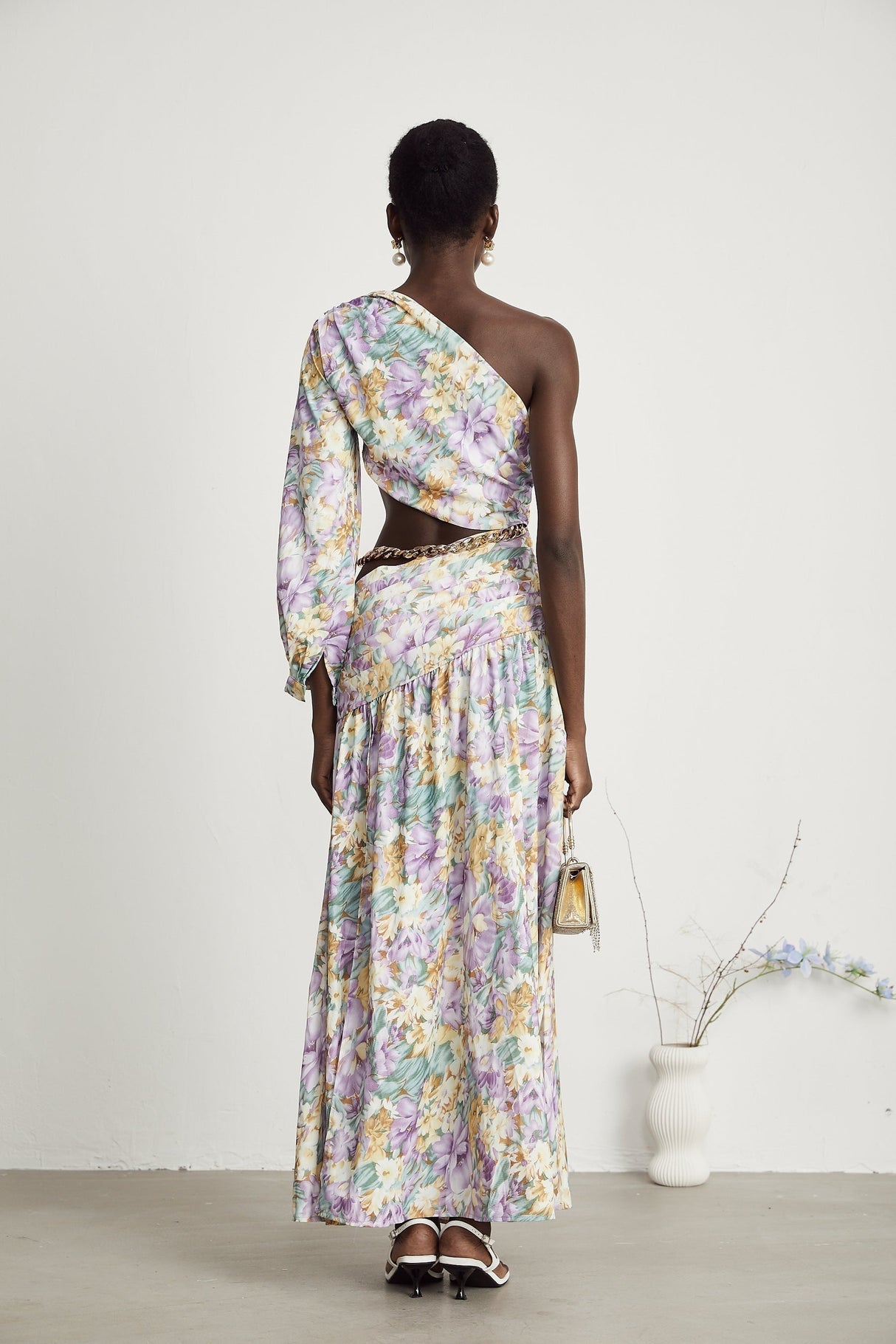 Fabienne oneshoulder floralprint midi dress