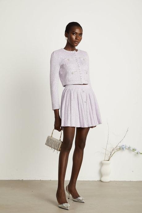 Fabienne purple sequindetail jacket  skirt matching set