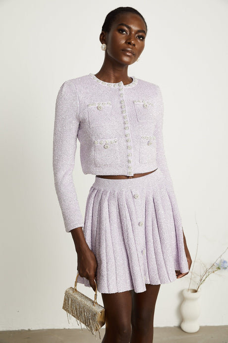 Fabienne purple sequindetail jacket  skirt matching set