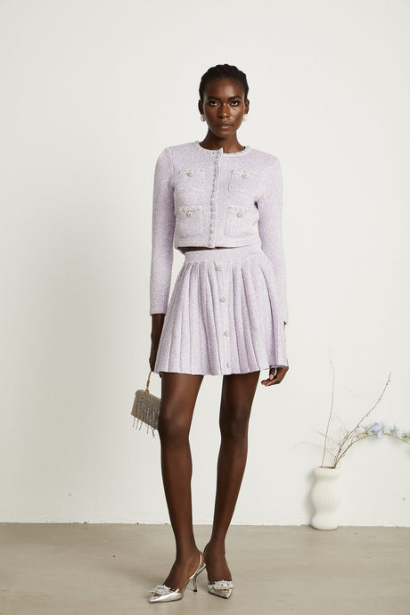 Fabienne purple sequindetail jacket  skirt matching set