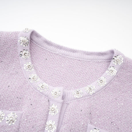 Fabienne purple sequindetail jacket  skirt matching set