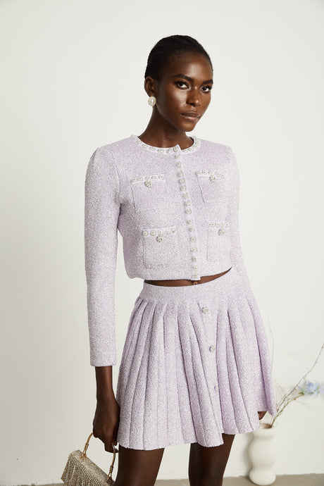 Fabienne purple sequindetail jacket  skirt matching set