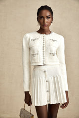 Fabienne white embellished jacket  skirt matching set