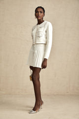 Fabienne white embellished jacket  skirt matching set