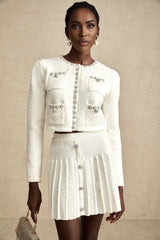 Fabienne white embellished jacket  skirt matching set