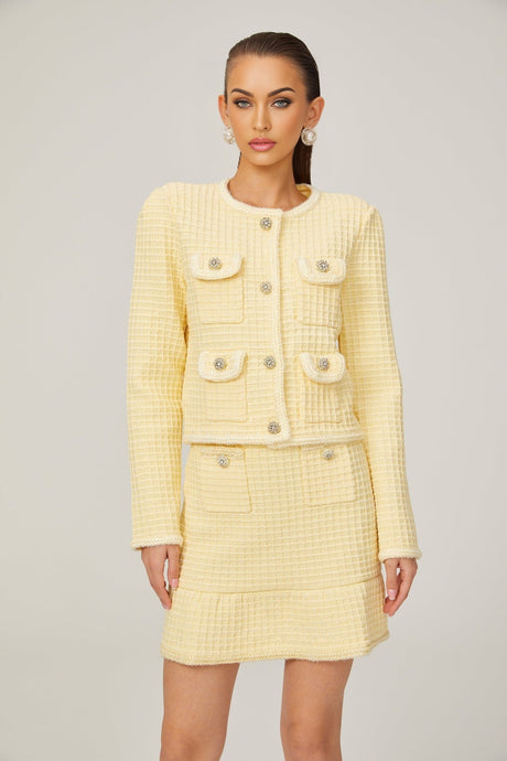 Fabienne yellow waffleknit jacket  skirt matching set