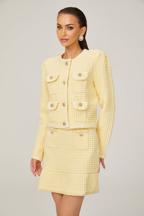 Fabienne yellow waffleknit jacket  skirt matching set