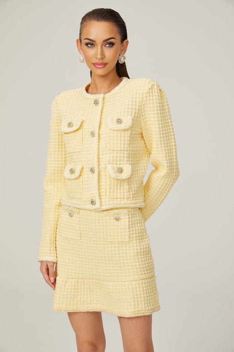 Fabienne yellow waffleknit jacket  skirt matching set