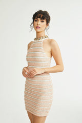 Fabiola Mini Dress - Halterneck - Sleeveless - Chain - link embellishment - Knitted construction