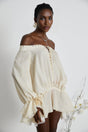 Fabiola Mini Dress - Off the Shoulder - Double Layered - Front Tie Fastening - Lace - Up Detail - Flared Hem