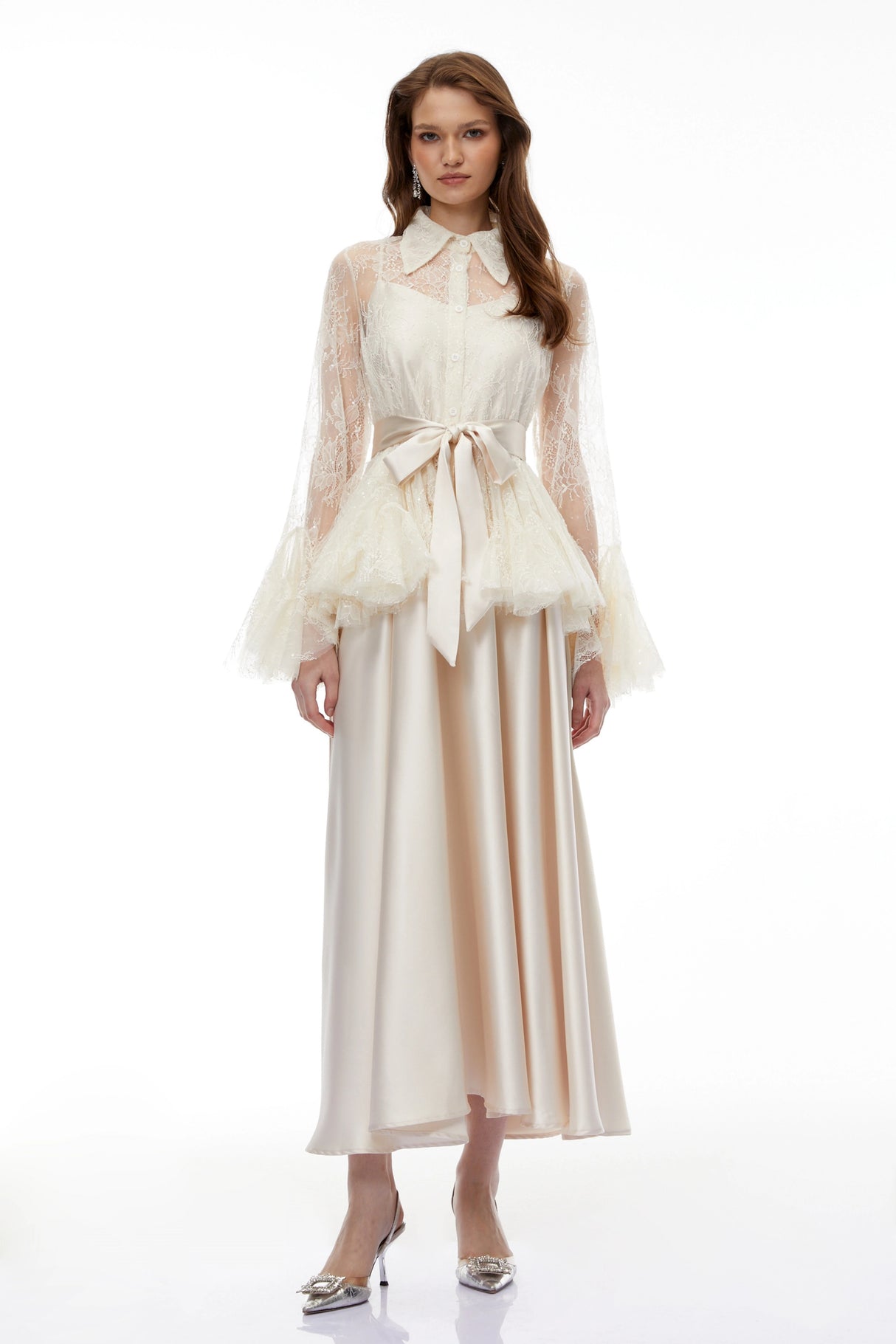 Fadila Neutral SemiSheer Blouse  Dress Set